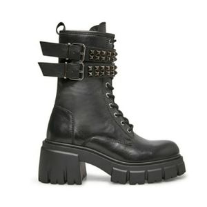 STEVE MADDEN Black Leather Embellished Combat Boot (BNWOT)